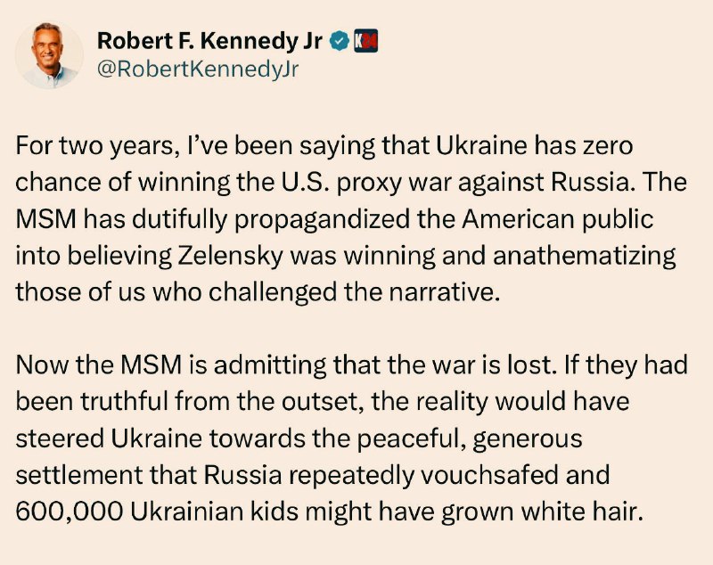 "Ukrajna vesztesége a kezdetektől nyilvánvaló volt" - Robert Kennedy Jr.Két éven...