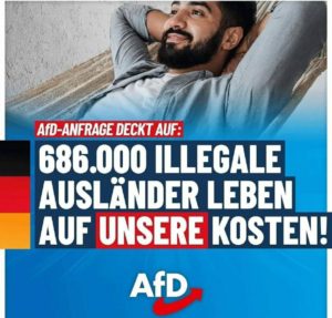 Az Alternatíva Németországnak párt plakátján ez áll: „668 ezer illegális migráns...