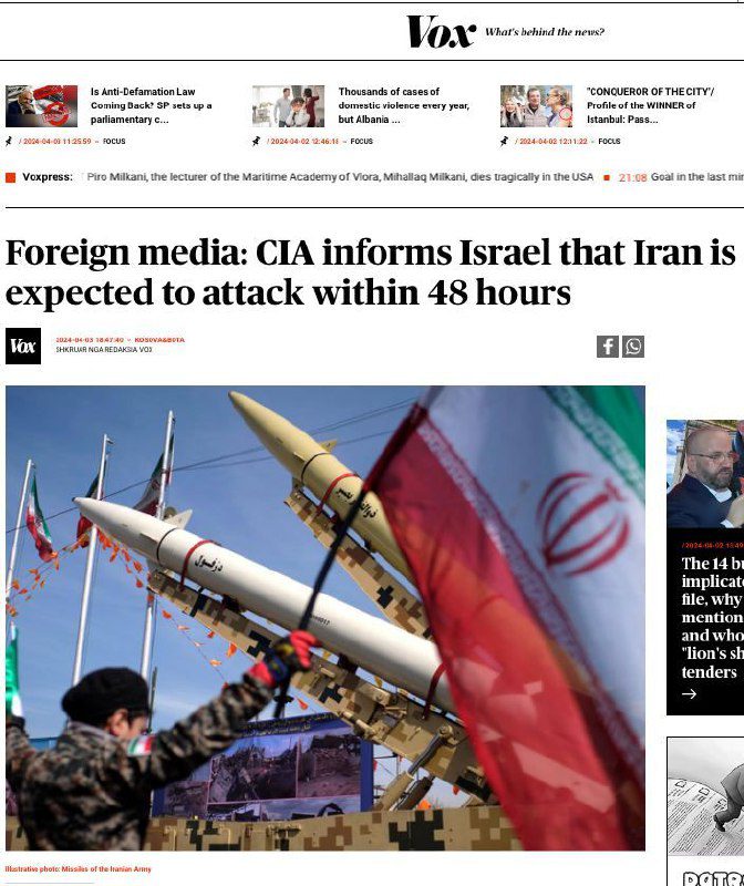 Irán 48 órán belül megtámadhatja Izraelt - Vox NewsÁllítólag a CIA már figyelmez...