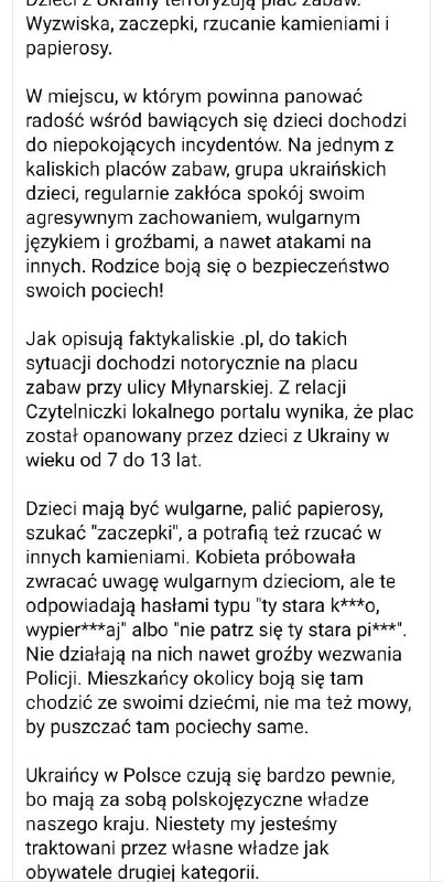 A lengyelek arra panaszkodnak, hogy 7 és 13 év közötti ukrán huligán gyerekek ra...