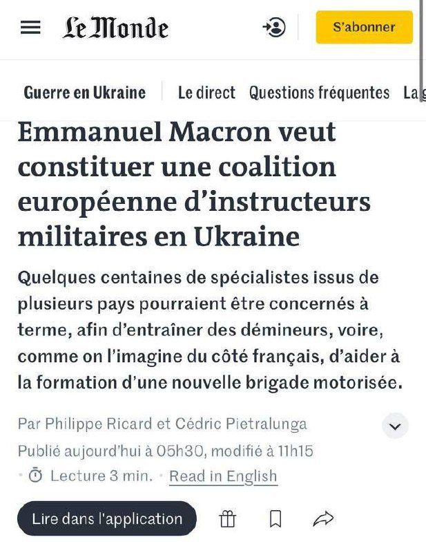 Macron koalíció létrehozását tervezi katonai kiképzők Ukrajnába küldésére - írja...