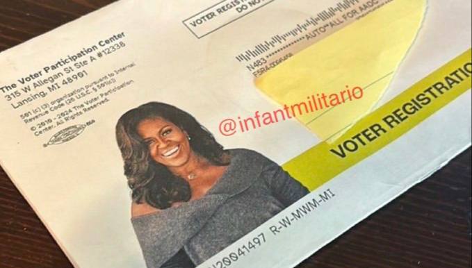 Michigan szavazói regisztrációs levél borítóján Michelle Obama képe láthatóTudna...