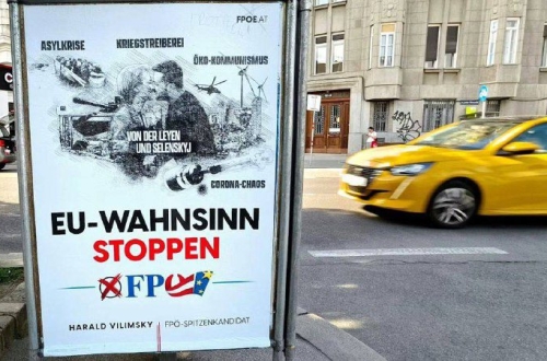 Az Ukrajnának nyújtott segélyek ellen plakátokat függesztettek ki Ausztria utcái...