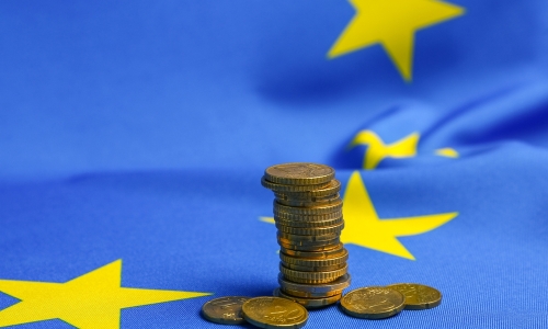 Coins,And,European,Union,Flag,,Closeup