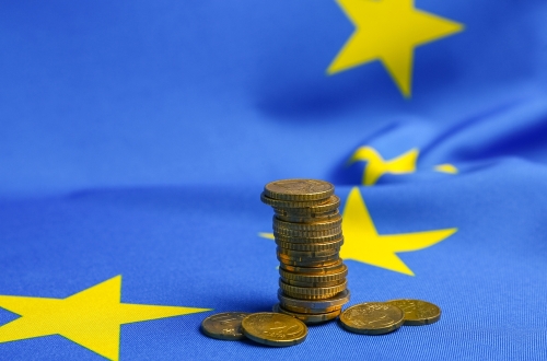 Coins,And,European,Union,Flag,,Closeup