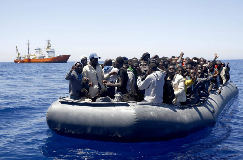 Central Mediterranean/May 16,2016.
Search and Rescue team of SOS MEDITERRANEE evacuate African migrants from an overcrowded dinghy during an operation in Mediterranean sea 51 miles Northeast of Tripoli, Libya.
Giorgos Moutafis/SOS MEDITERRANEE